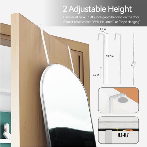 SCWF-GZ 57x20 Door Hanging Full Length Mirror, Floor (Height 5.7ft just Body in1.3ft) Wall Mounted Metal Frame Arch Dressing Mirrors for Bedroom Bathroom Living Room 57 inch Silver