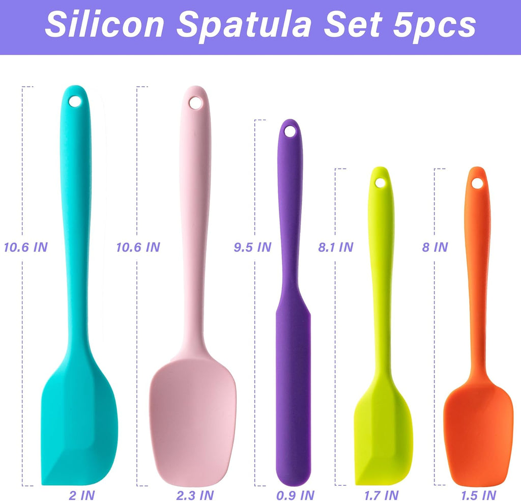 Skiennix Silicone Spatula Set - 5-Piece Food Grade Rubber Spatulas for High Heat Cooking | BPA-Free, Dishwasher Safe, Multicolor