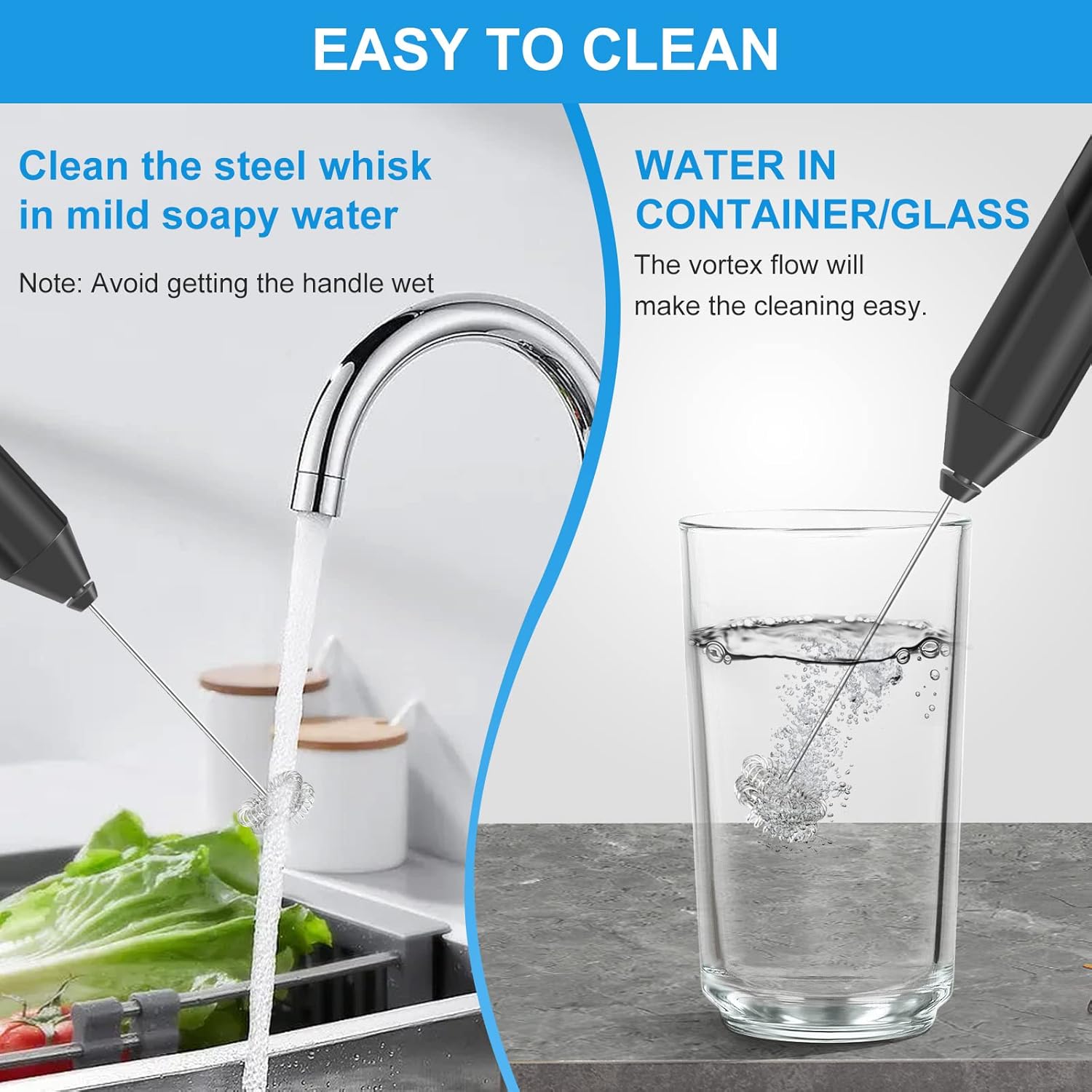 Skiennix Double Whisk Milk Frother - Handheld Electric Blender for Coffee & Lattes | Stainless Steel, Battery Operated