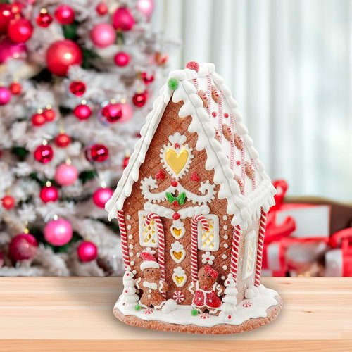 Kurt Adler LED Gingerbread House - 7.87-Inch Battery Operated Decor with Heart Design