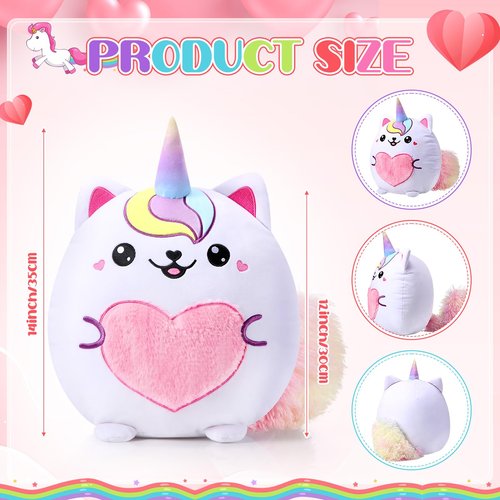 Leyndo Cute Caticorn Plush Pillow 14 Inch Unicorn Cat Stuffed Animal, Soft Pink Kawaii Plush Toy Gift for Girls Birthday Easter and Cat Lovers(Lovely)