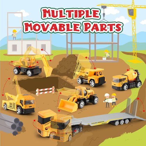 Advent Calendar - Alloy Construction Engineering Vehicle Toy Set with 2 Mats | Perfect Christmas Gift for Boys Ages 3-8 (Yellow)