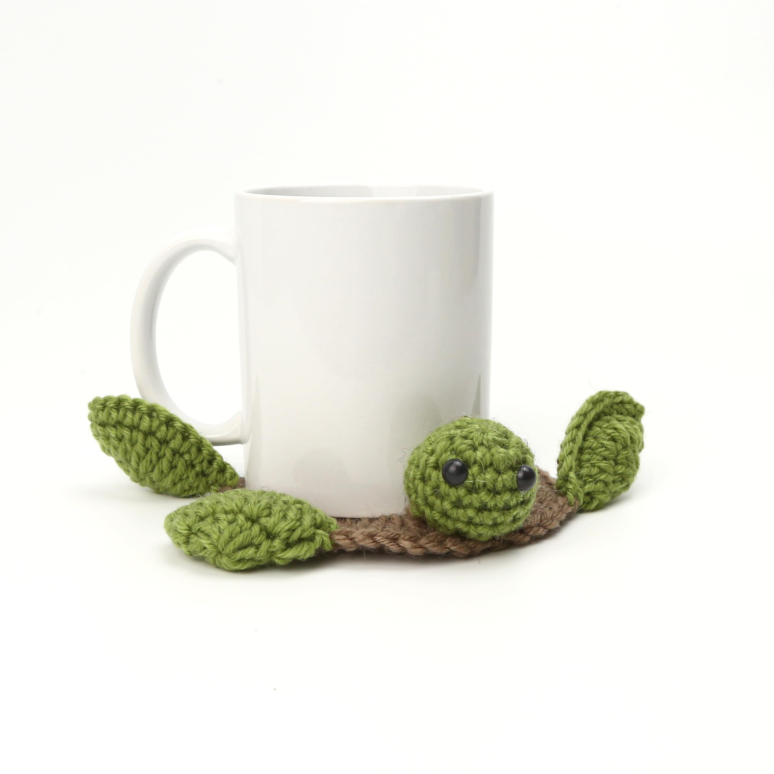 Turtle Coaster Rug for Drink Cup Mug, Handmade Crochet Knitting Animal Tortoise Shaped Mat Set, Creative Gift for Teacher Daughter Mom, Funny Desk Table Office Accessories Housewarming Home Decoration