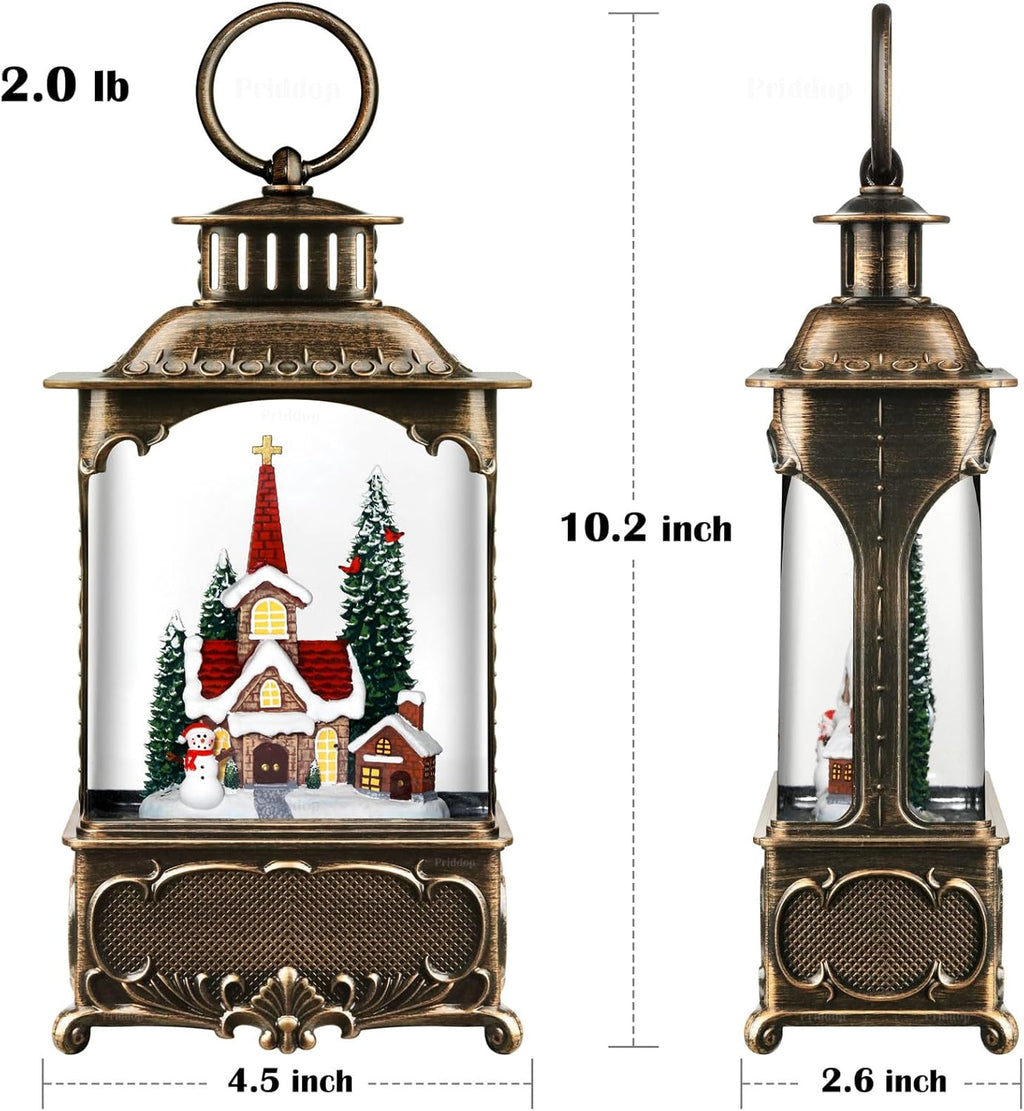 Priddop Church Snow Globe | Christmas Decorations with Snowman & Cardinal | 10.2-Inch Musical Lantern