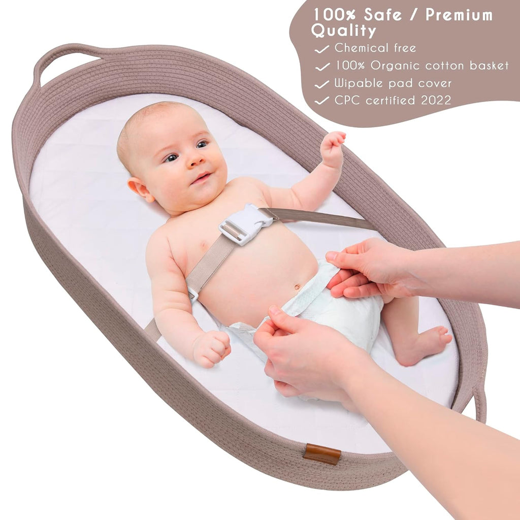 PeraBella XL Baby Changing Basket - Portable Dresser Topper with Waterproof Pad & Diaper Caddy
