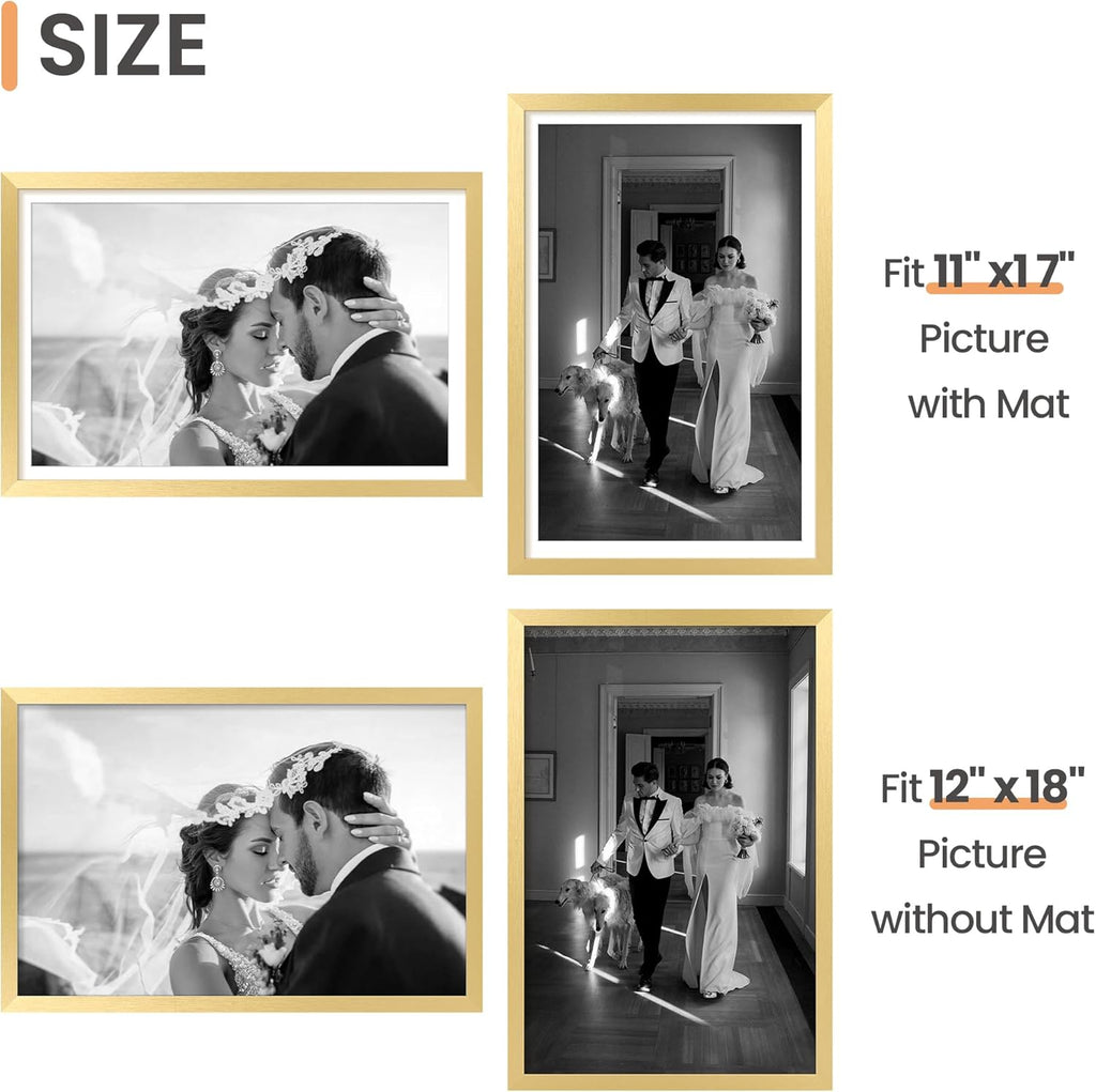 Upsimples 12x18 Picture Frame Set of 5 - Elegant Gold Wall Gallery Frames for 11x17 or 12x18 Photos