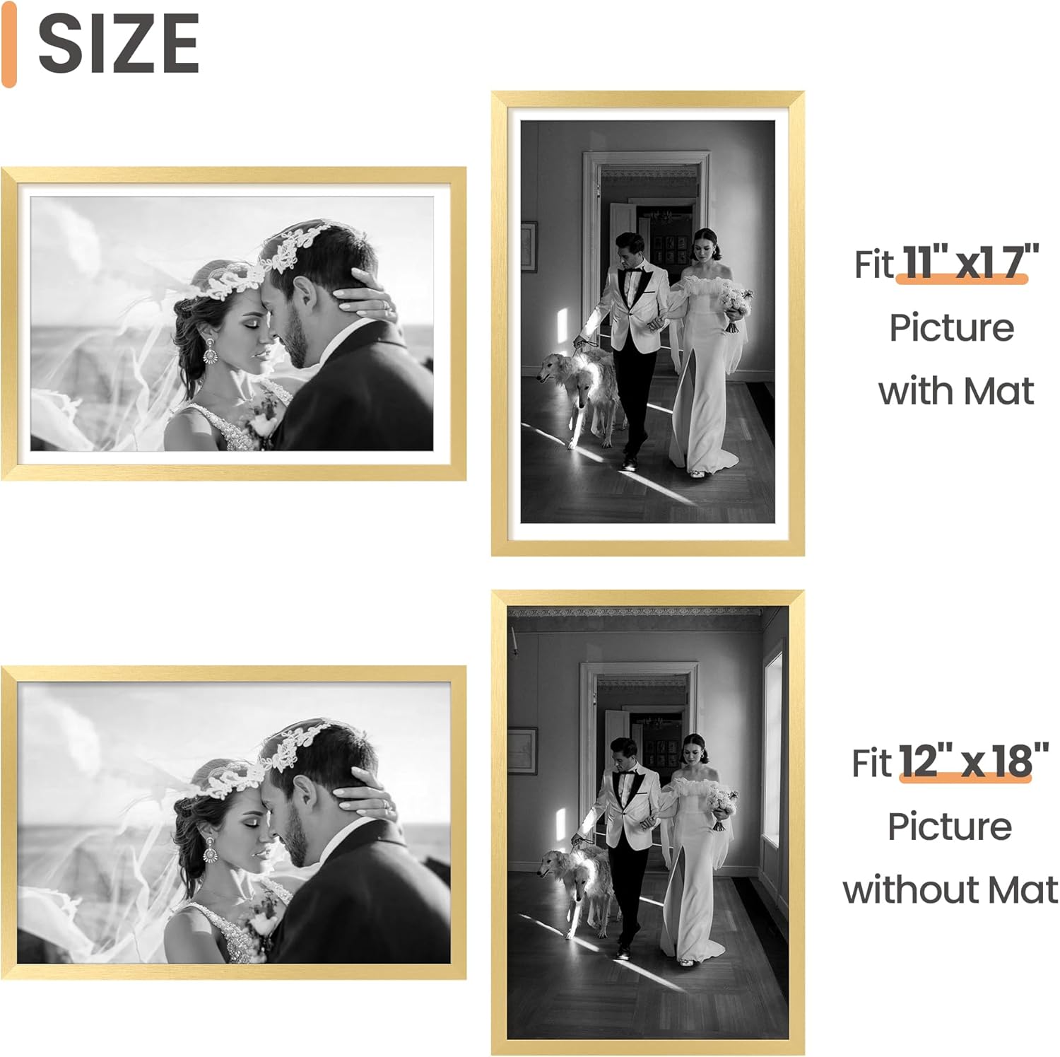 Upsimples 12x18 Picture Frame Set of 5 - Elegant Gold Wall Gallery Frames for 11x17 or 12x18 Photos