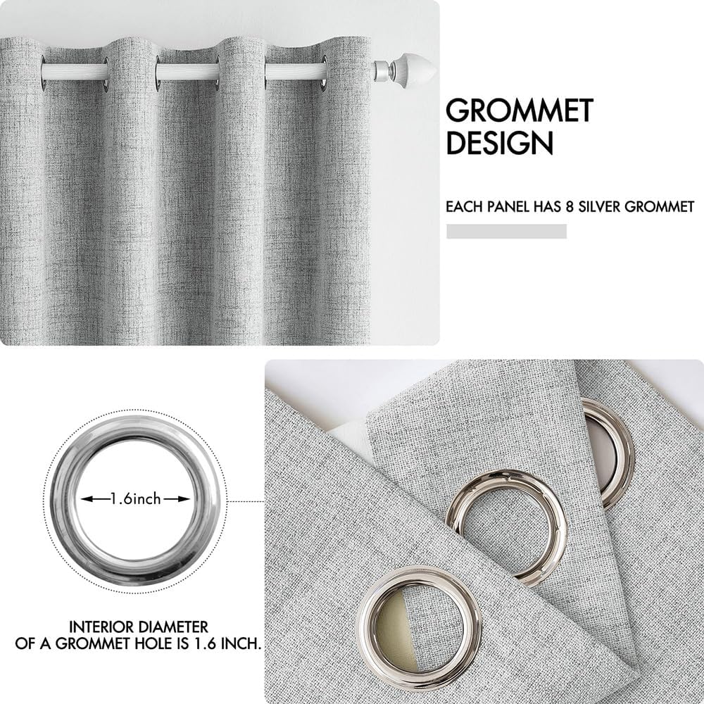 MIULEE Blackout Linen Curtains - 100% Thermal Insulated Grommet Drapes | Glacier Gray, 52 x 90 Inch (2 Panels)
