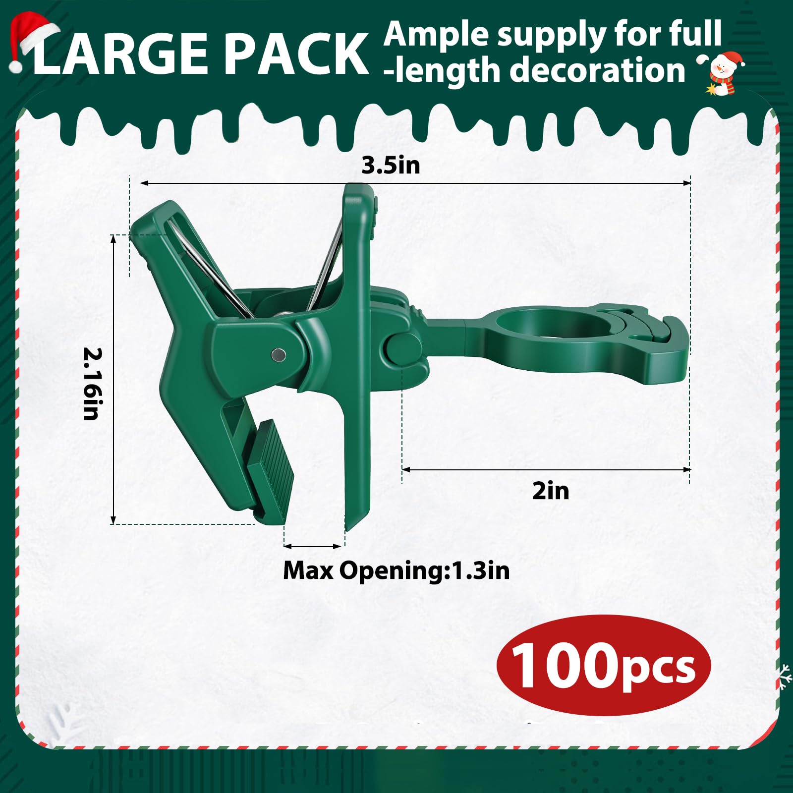 C7 C9 christmas light spring clips, 100Pcs Self-lock heavy duty quick Christmas Light Clips, Fit E12/E17 Base, Mini Lights Holiday Rope Lights, Perfect for gutter Shingle Metal Roof Fence Railing