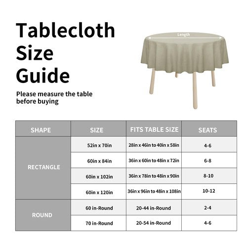 Easy-Going Faux Linen Waterproof Spill-Proof Tablecloth Stain Resistant Round Table Cloth Wrinkle Free Decorative Fabric for Kitchen, Dining, Party, Weddings, Restaurants (70 in-Round, Linen)