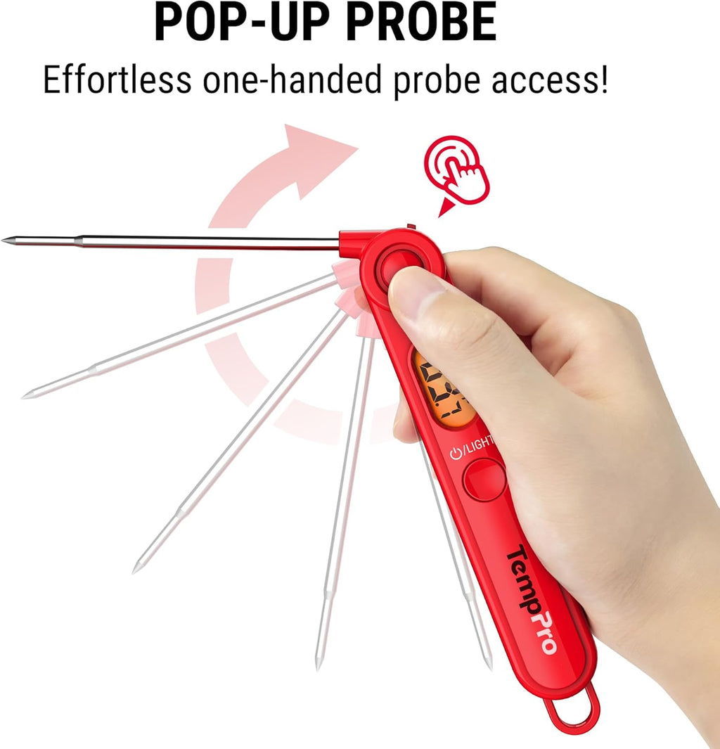 TempPro TP03B Digital Meat Thermometer - Instant Read with Backlight for Cooking, BBQ & More