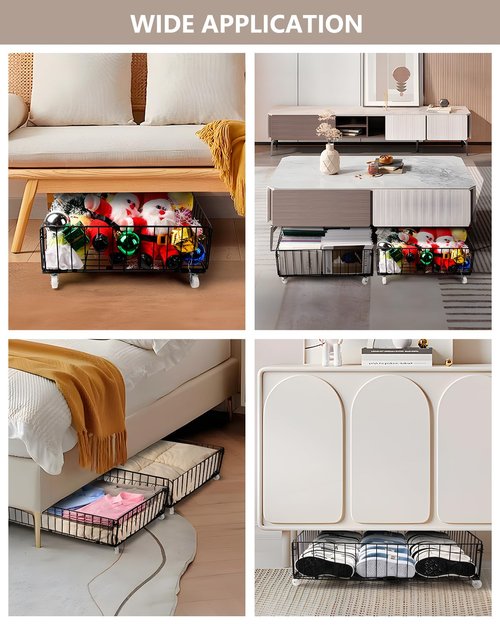 Jifader 4 Pack Larger Under Bed Storage With Wheels,Rolling Under Bed Drawer,Under Bed Shoes Storage,Open Design, Large capacity,Suitable For Various Storage