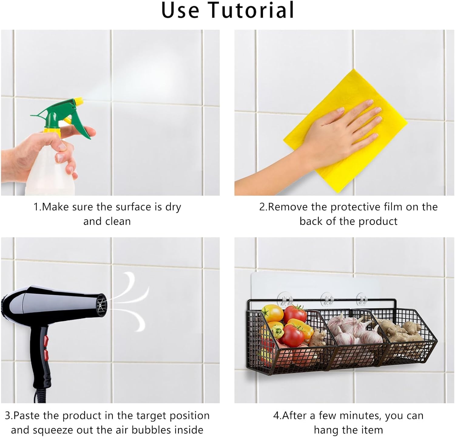Skiennix Shower Caddy Adhesive Replacement - 4 Pack Strong Hooks | Waterproof No-Drill Sticky Pads for Bathroom & Kitchen Storage