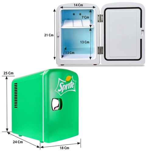 Coca-Cola Sprite SPO04, 4 Liter/4.2 Quarts 6 Can Portable Mini Cooler/Fridge for Food, Beverages, Baby Food, Skincare and Medications-Use at Home, Office, Dorm, Car, RV or Boat-with AC & DC Plugs