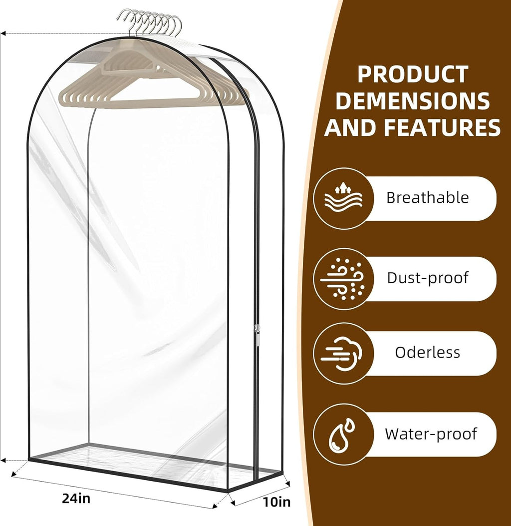 Skiennix Thickened Clear Garment Bags - 4 Pack Hanging Clothes Storage (40 & 50 Inch) for Closet, Shirts, Coats, Dresses