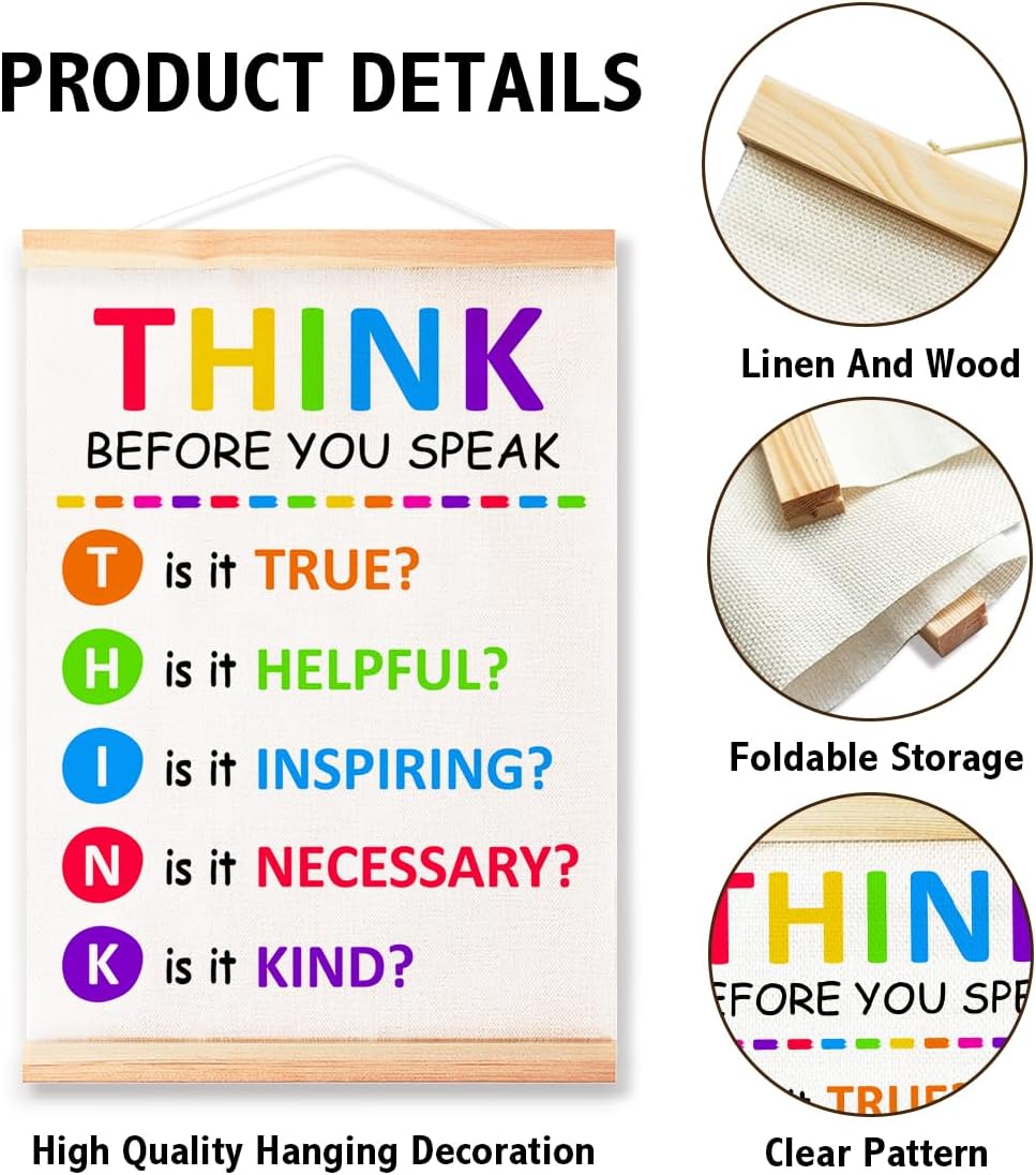 Think Before You Speak Poster - Therapy Counseling Wall Art | Mental Health Canvas Print 16x12in
