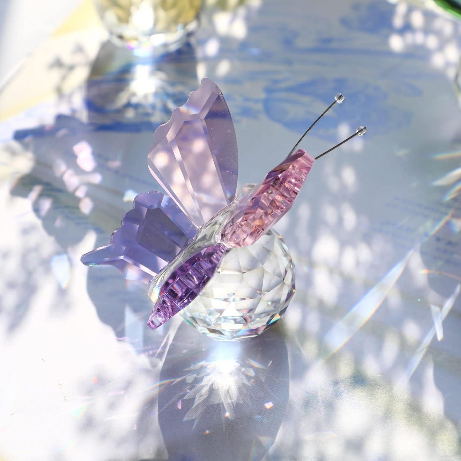 Skiennix Crystal Butterfly Figurines - Set of 4 Decorative Glass Butterflies | Perfect Christmas Gifts for Women (2.2 x 2 Inch)