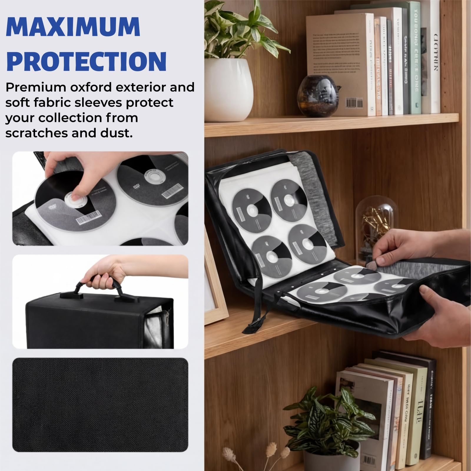 Acshio CD DVD Case Holder, 520 Capacity CD Binder DVD Storage Holder with Zipper, Portable Large Card Media Wallet Storage Booklet Album Box for Home Office Travel Car