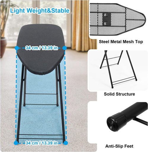 Duwee Ironing Board - Compact 13" x 35" Design with Heat Resistant Cover - Lightweight & Easy to Store - Black