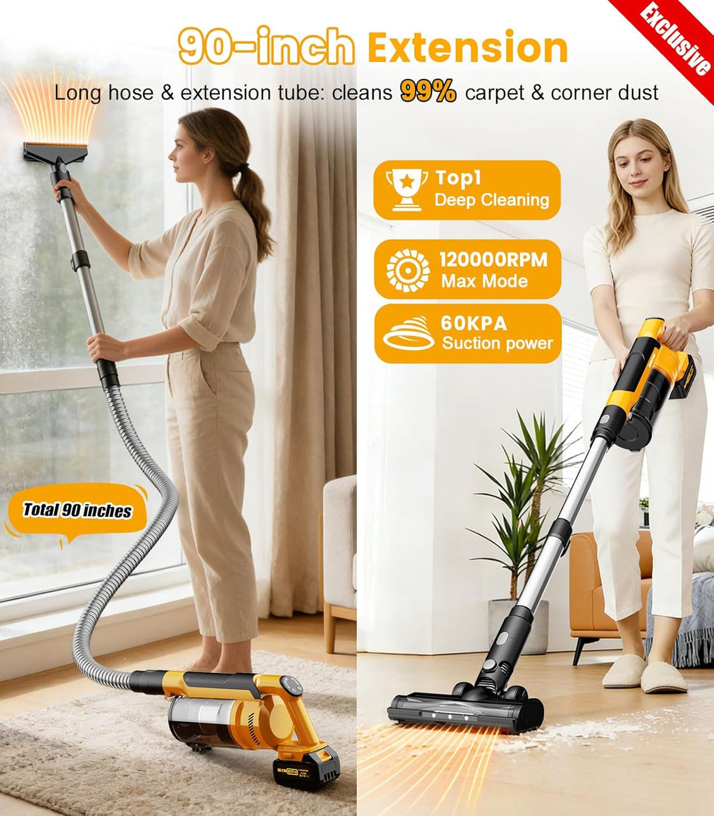Qimedo Cordless Vacuum Cleaner - 8000mAh Power, 700W Suction, 7-in-1 Design, 90-Inch Extension Tube, 2L Dust Cup