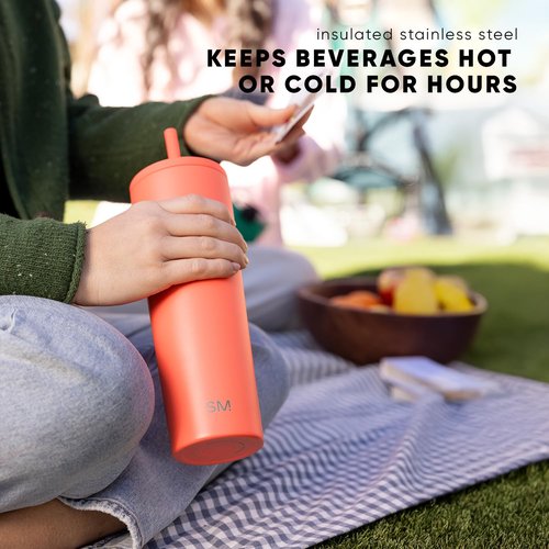 Simple Modern Insulated Tumbler with Lid and Straw | Iced Coffee Cup Reusable Stainless Steel Water Bottle Travel Mug | Gifts for Women Men Her Him | Classic Collection | 24oz | Almond Birch
