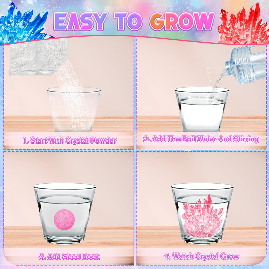 24 Pack Valentines Day Gifts for Kids - Crystal Growing Science Kit with Valentine Cards, Unique Class Classroom Exchange Cards, School Party Favors and Goodie Bags Stuffers for Girls Boys