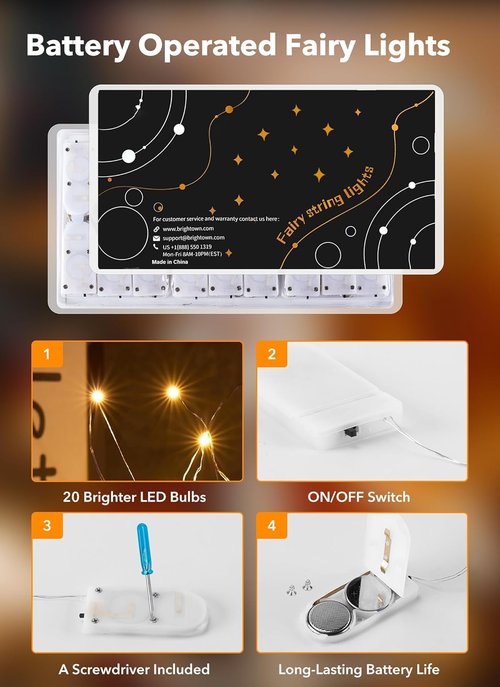 Brightown 24 Pack Fairy Lights | Battery Operated 7 ft Mini String Lights - Waterproof Silver Wire for DIY Crafts & Decor