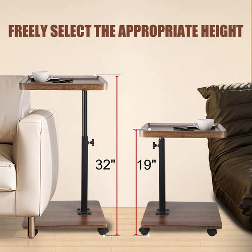 Dozesheep C Shaped End Table for Couch, Adjustable Height C Shaped Side Table with Wheels,TV Trays Table for Sofa, Bedroom,Living Room Small Spaces Couch Table