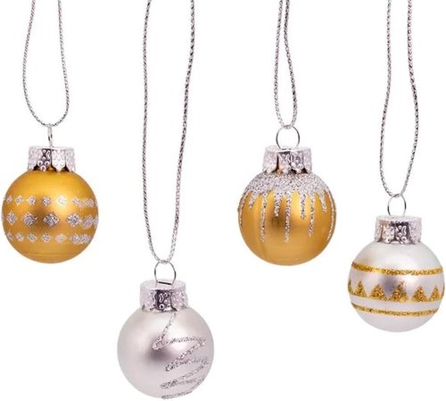Kurt Adler 25mm Glass Deco Balls Set - 12 Gold & Silver Ornaments for Holiday Decor