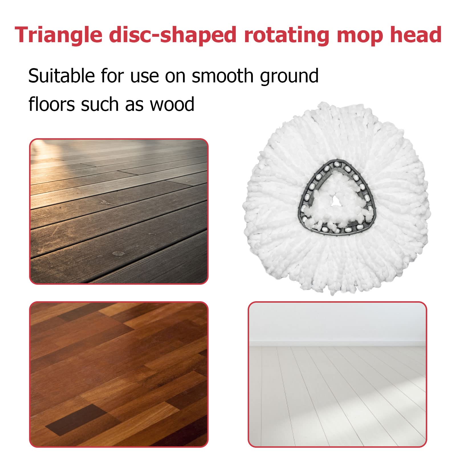 Spin Mop Replacement Head - 6 Pack EasyWring Mop Refills with Base Compatible with O-Cedar Triangle Spin Mop, Microfiber Mop Replace Head Easy Cleaning Floor Head Mop for Floor Cleaning