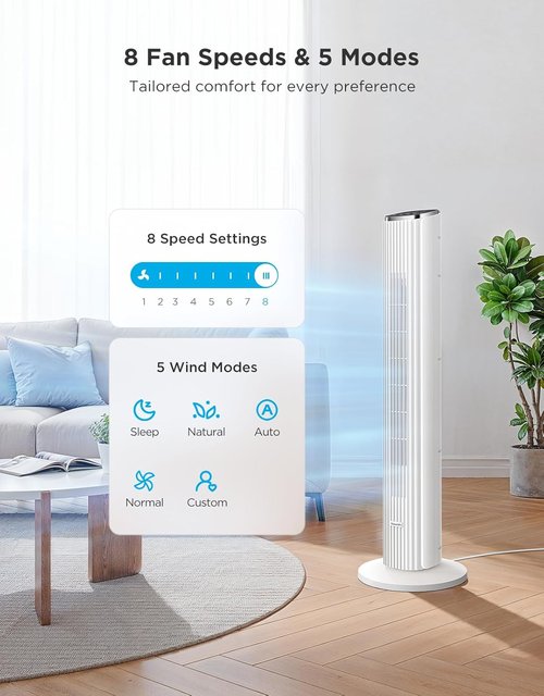 GoveeLife Smart White Tower Fan - 36" Oscillating Floor Fan with App/Voice Control & Quiet Operation