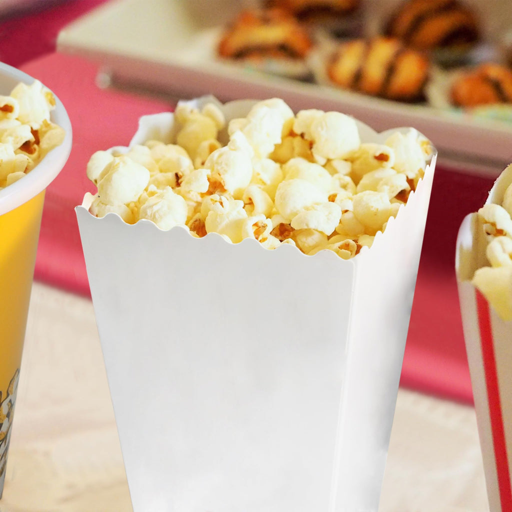 Novelty Place 12 Pcs White Popcorn Boxes, 46 oz White Cardboard Popcorn Container for Movie Night Party - 7.8" Tall x 3.9" Square
