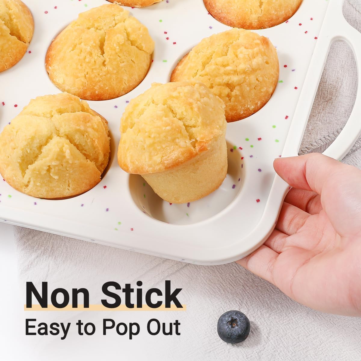 Skiennix Silicone Muffin Pan - Nonstick 12-Cup Baking Tray with Metal Reinforced Frame | BPA Free & Dishwasher Safe