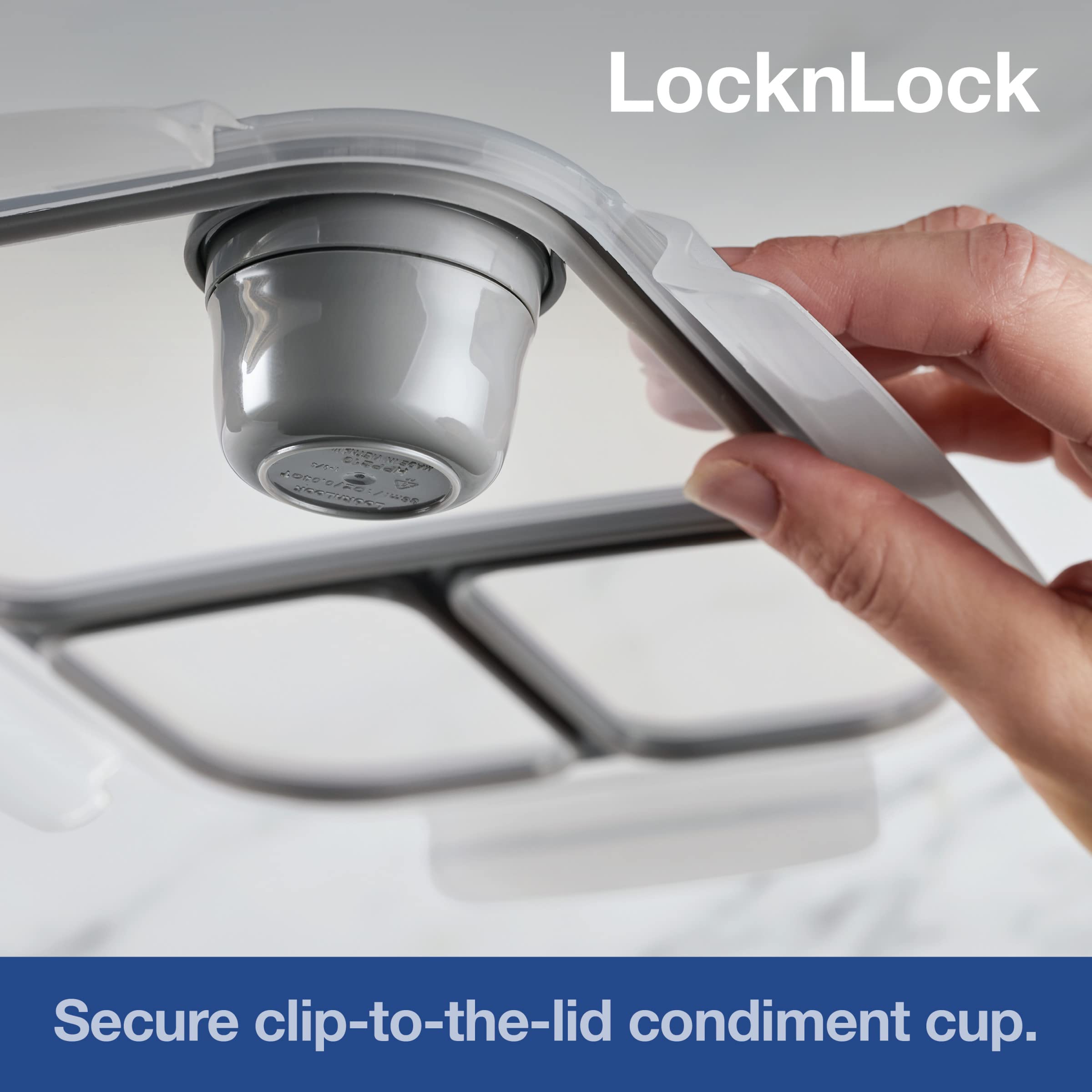 LocknLock LOCK & LOCK On the Go Meals Three Compartment Divided Lunch Box Container with Sauce Cup for School or Work, 50.7-Ounce, Gray