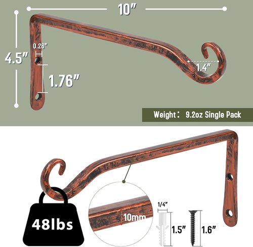 Feed Garden 10-Inch Decorative Hanging Plant Brackets - 2 Pack for Outdoor Use | Antique Bronze Finish
