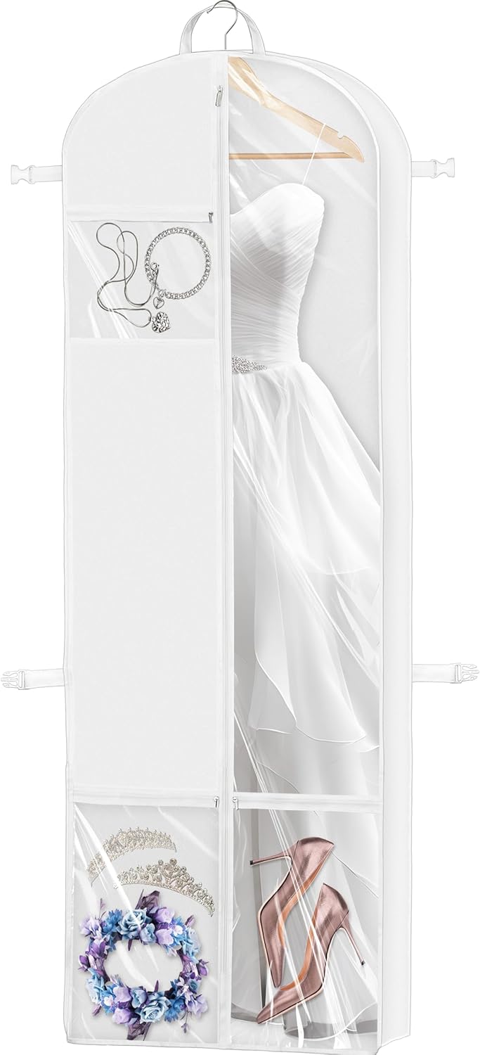 Simple Houseware 70-Inch Wedding Dress Garment Bag - Gusseted Design with Pockets, White