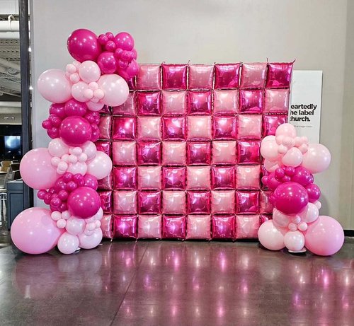 HKYOOD 50pcs Hot Pink and Pink Square Foil Balloons Wall Backdrop with 147pcs Balloon Garland Arch Kit, Double Sided Balloon Tunnel for Anniversary Bachelorette Birthday Valentines Party Decorations