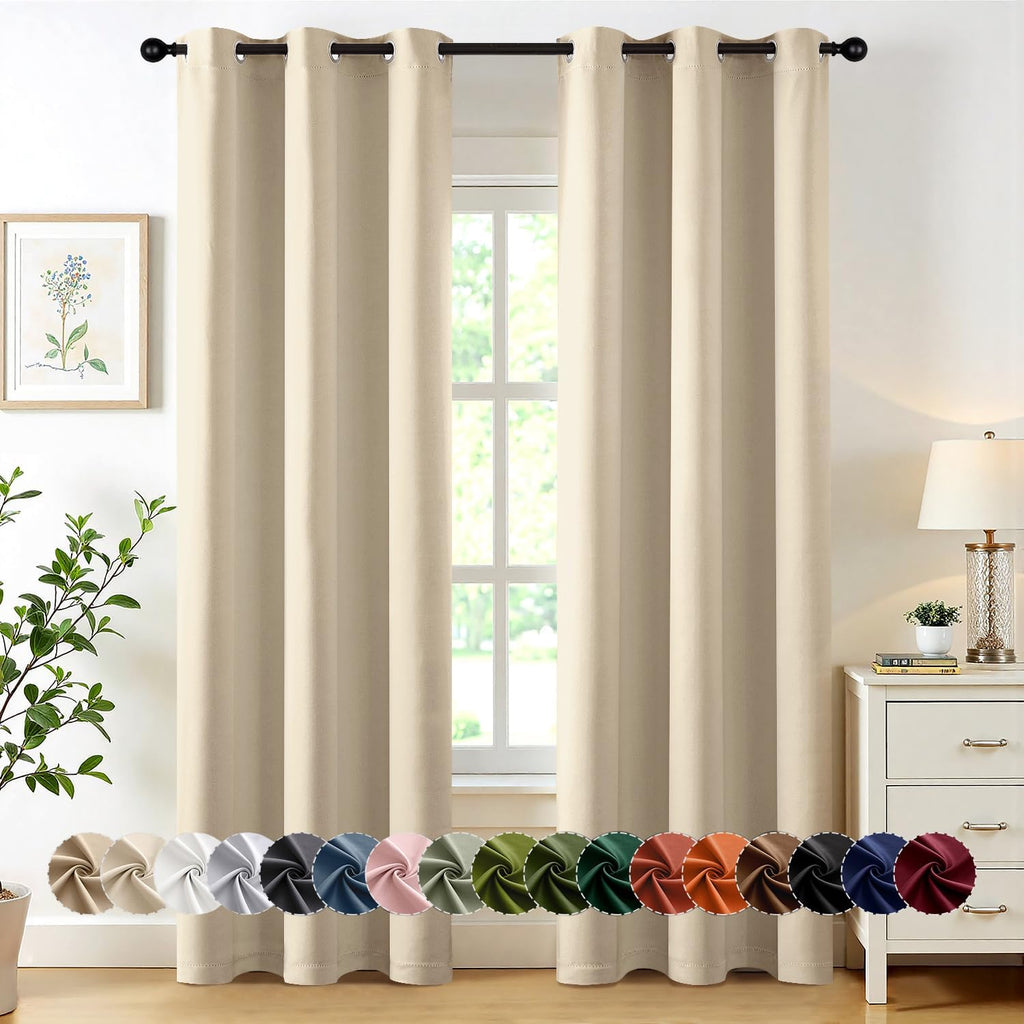 MIULEE Blackout Curtains - Cream Beige Thermal Insulated Room Darkening Drapes | 72 Inches Long, 2 Panels