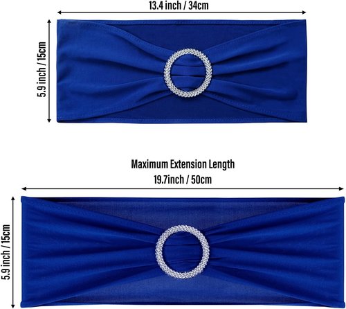 LEBENGURU Royal Blue Spandex Chair Sashes - 30pcs Premium Stretch Bows with Buckle Slider for Weddings & Events