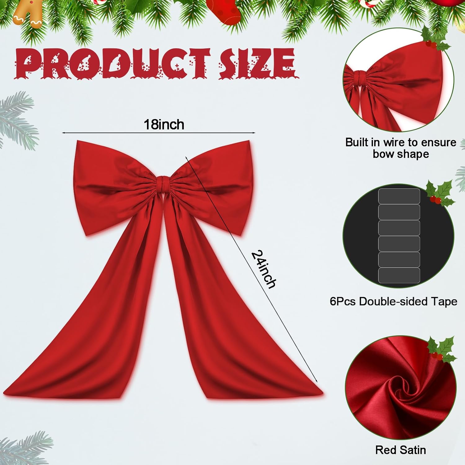 Wavwavw Red Large Bow Decor - Giant Satin Ribbon Tie for Birthday & Wedding Backdrop | 18 x 24 Inches