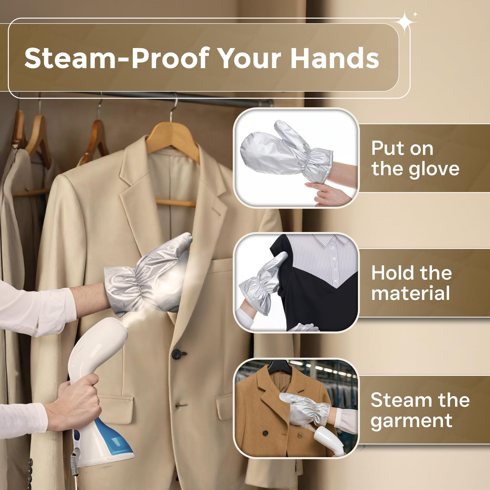 Speedypress Garment Steamer Gloves for Steaming Clothes – Grey Steam Mitt Protects Against Heat – Flexible Hand Mitten for Steam Iron – Ironing Accessories – Waterproof Steamer Mitt Glove (1 Pair)
