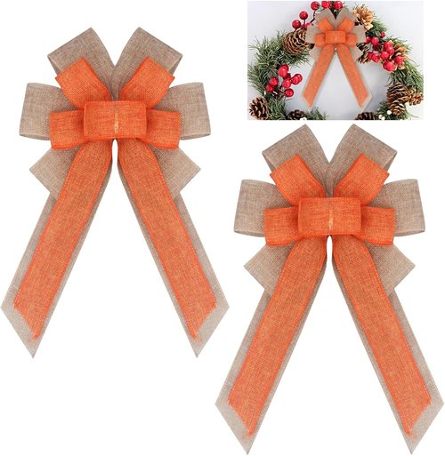 Large Burlap Bows by [Brand Name] - Pre-Tied Jute Bowknots for Halloween & Christmas Decor | 15.7” x 8.7”