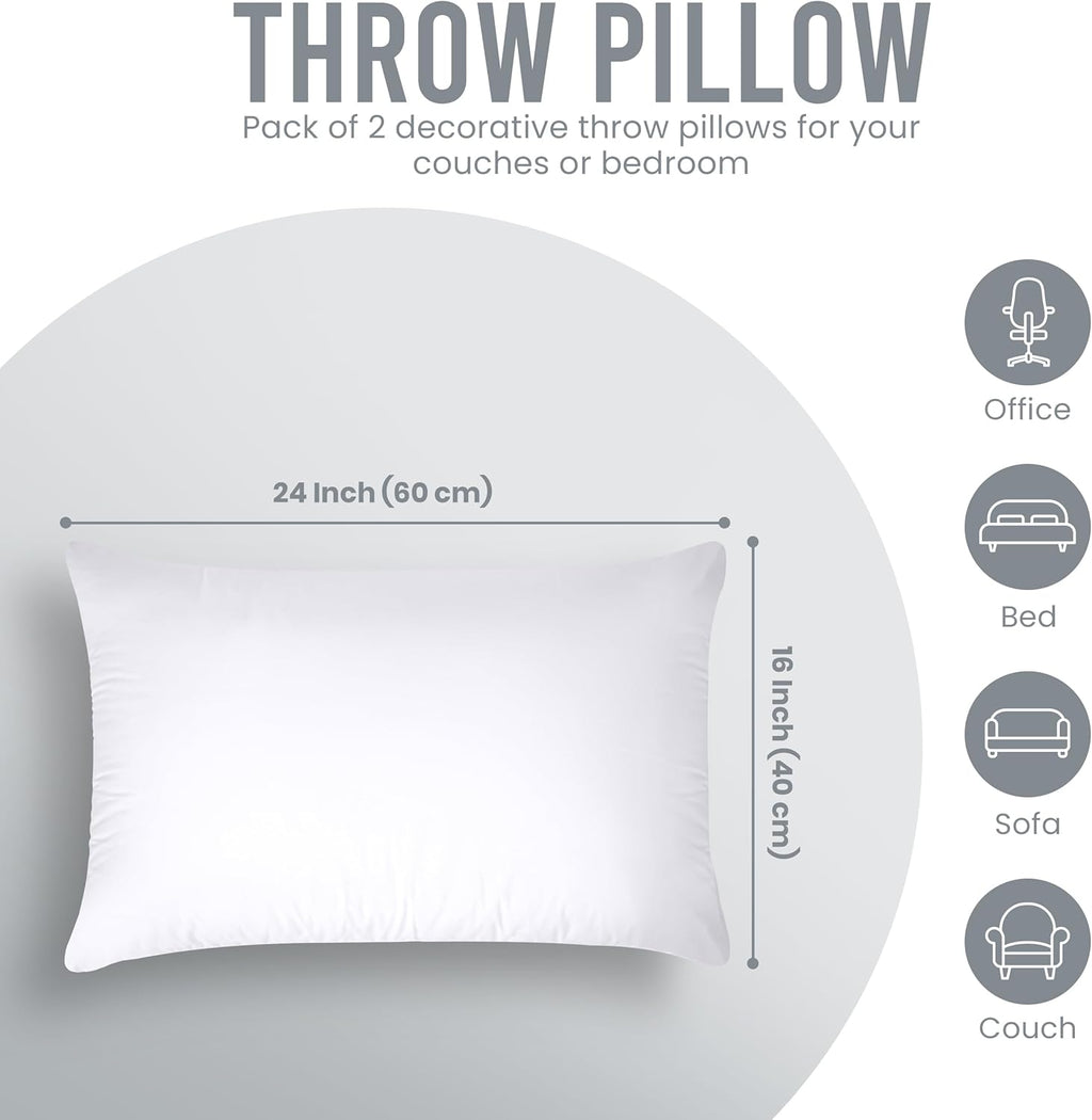 Utopia Bedding 16x24 Pillow Inserts - Set of 2 White Decorative Throw Pillows for Sofa & Couch - Soft & Fluffy Cushions
