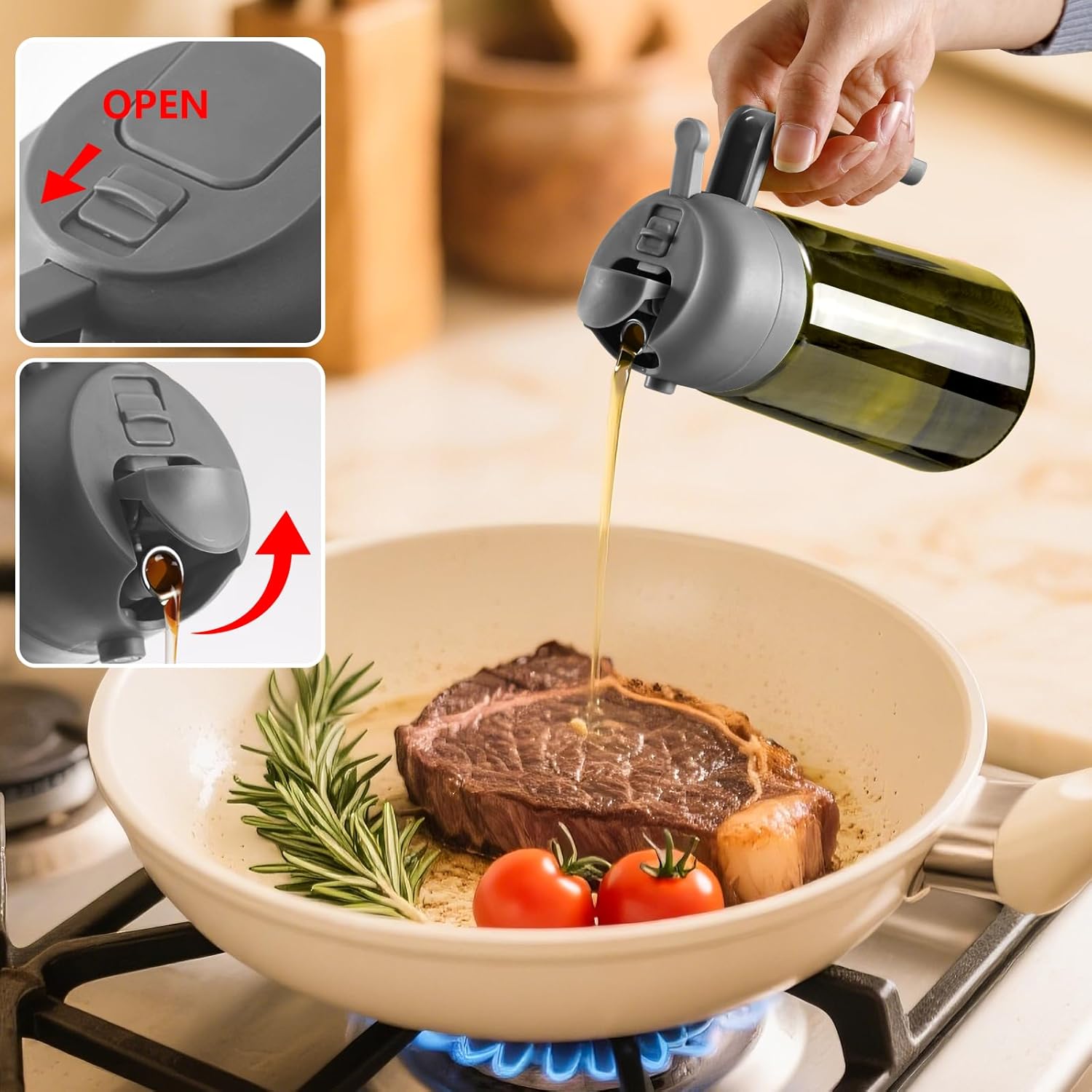 SWEET VIEW Olive Oil Dispenser - 16oz Glass Light-Proof Sprayer for Cooking, Salad & BBQ