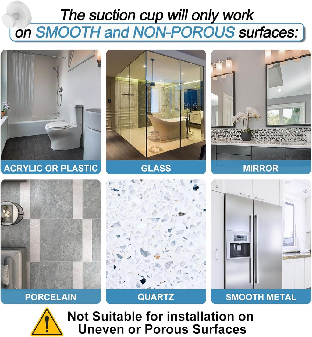 Skiennix Suction Cup Hooks - No Drill Shower Hooks for Glass Windows & Mirrors | White (4 Pack)
