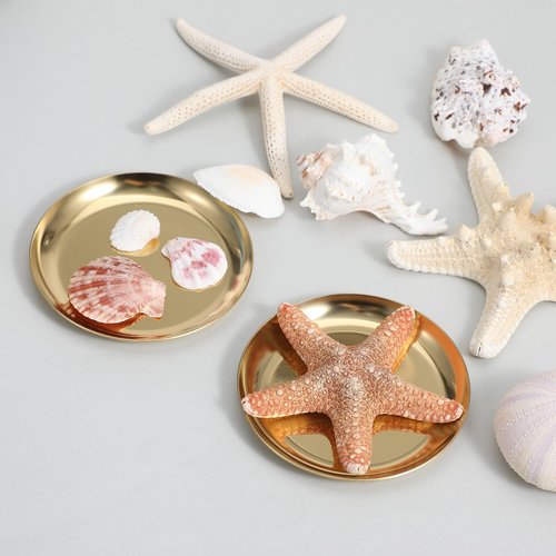 2 Pack 4 Inch Gold Round Serving Trays, Stainless Steel Decorative Jewelry Tray Vanity Tray Candle Drink Plate Small Storage Organizer Trays for Bathroom Candle, Perfume, Countertop