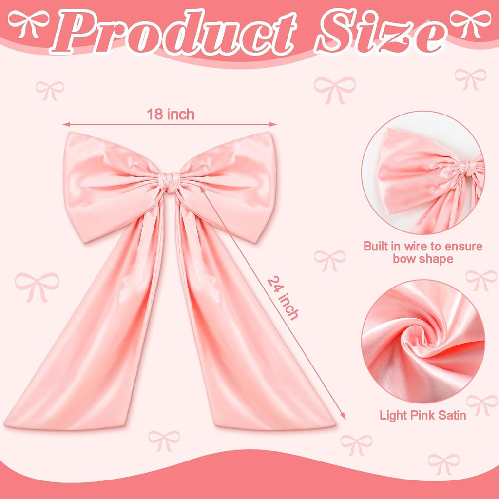 Wavwavw Pink Large Bow Decor - Giant Satin Ribbon Tie for Party & Wedding Backdrop | 24 x 18 Inches