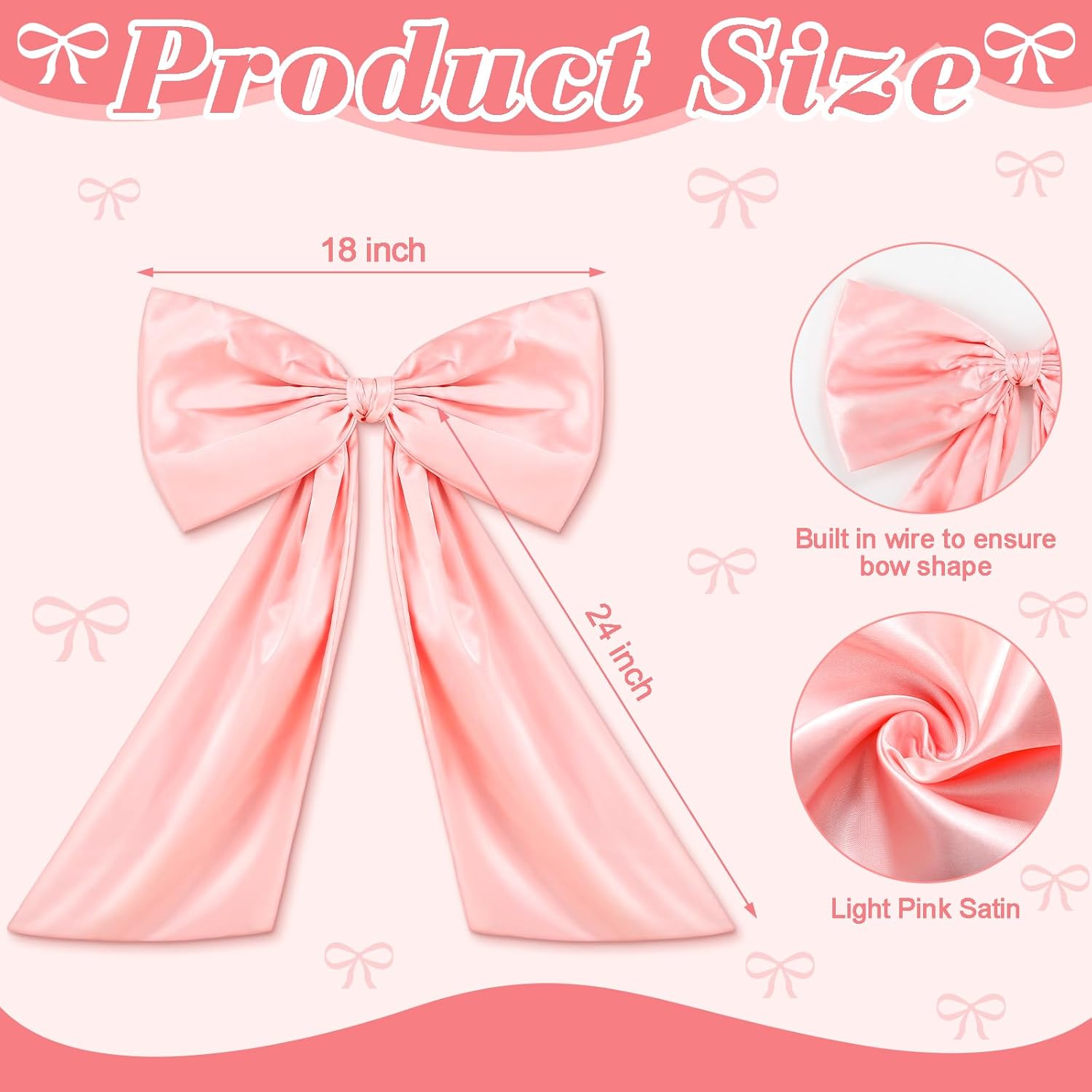 Wavwavw Pink Large Bow Decor - Giant Satin Ribbon Tie for Party & Wedding Backdrop | 24 x 18 Inches