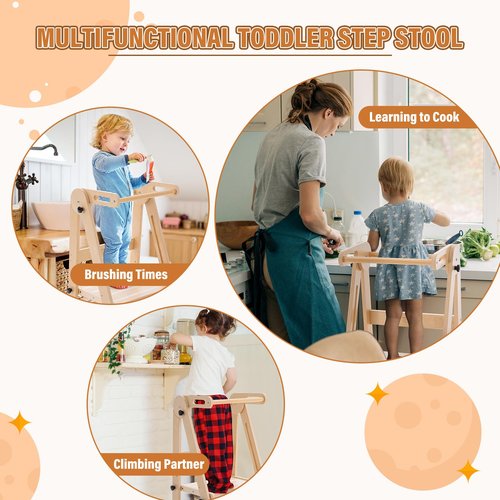 Gewitt Foldable Toddler Tower - Kitchen Step Stool Helper for Kids 1-6 Years, Montessori Toddler Standing Tower with 3 Adjustable Height for Kitchen Counter Bathroom