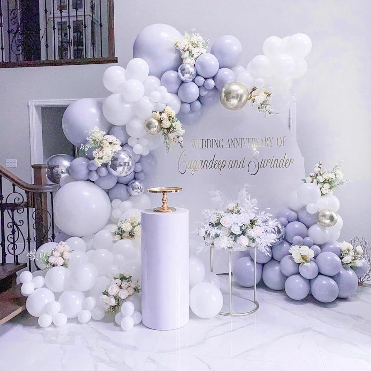 PartyWoo Dusty Blue Balloon Arch Kit - 120pcs in Various Sizes for Baby Showers & Birthdays | Muted Lavender
